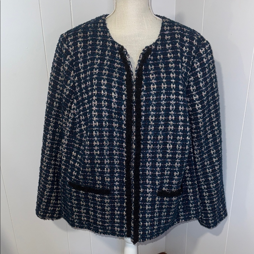 Talbots Navy and White Tweed Blazer